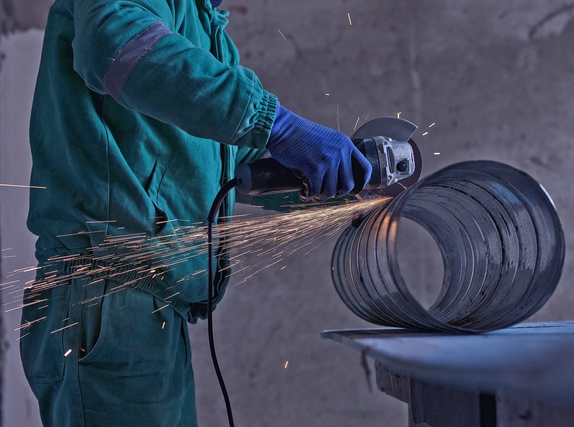 Arc welding on a steel structure at a construction site